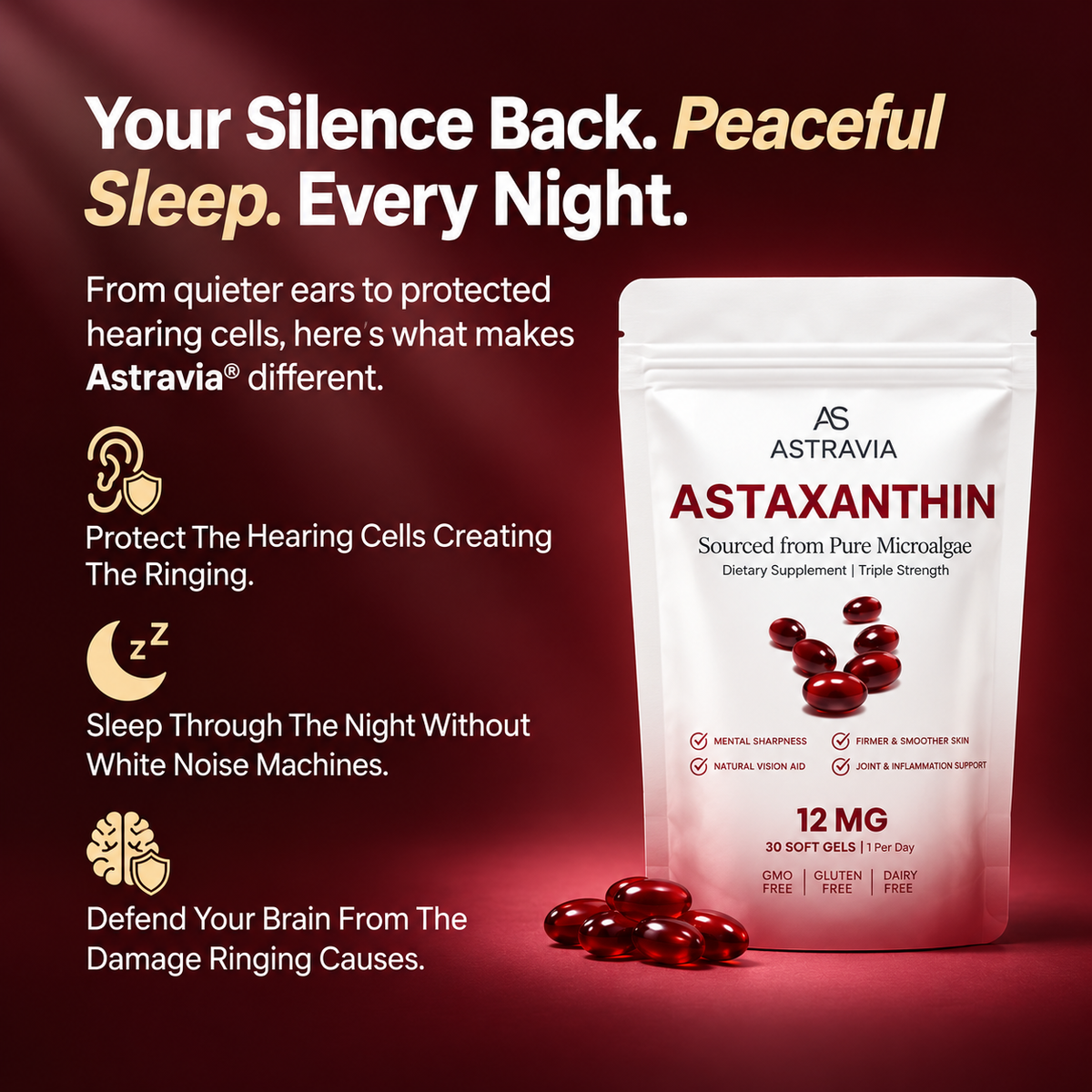 Astravia Astaxanthin 12 mg Softgels – Reduced Ringing, Better Sleep & Total Inner-Ear Cell Defence